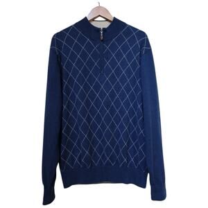 Peter Millar 1/4 Zip Wool Cashmere Blend Diamond Pattern Sweater Mens Size L